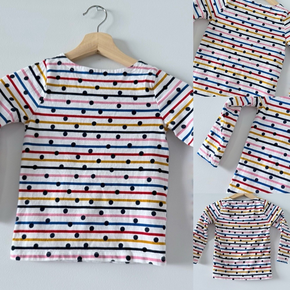 Mini Boden White Multi Colored Striped Long Sleeve Shirt Girls 5-6‎ Years Polka